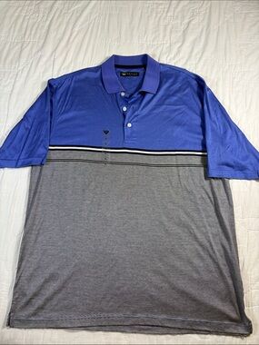 Wedge Mens Large NWT Blue Grey Colorblock Striped Performance Golf Polo Shirt